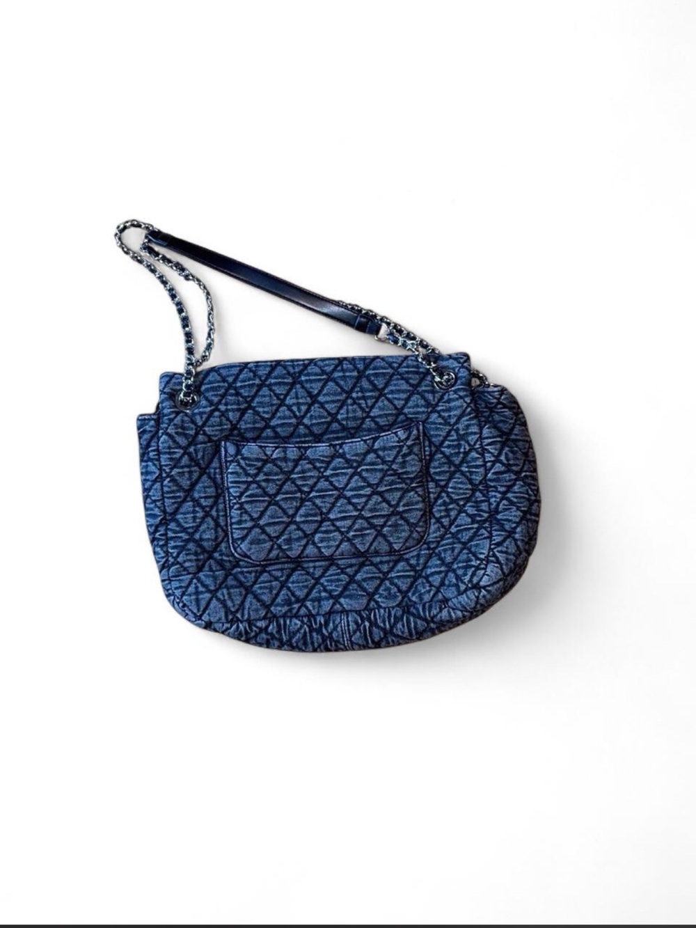 Large Denim Quilted Flap Bag - Picture 2 of 3